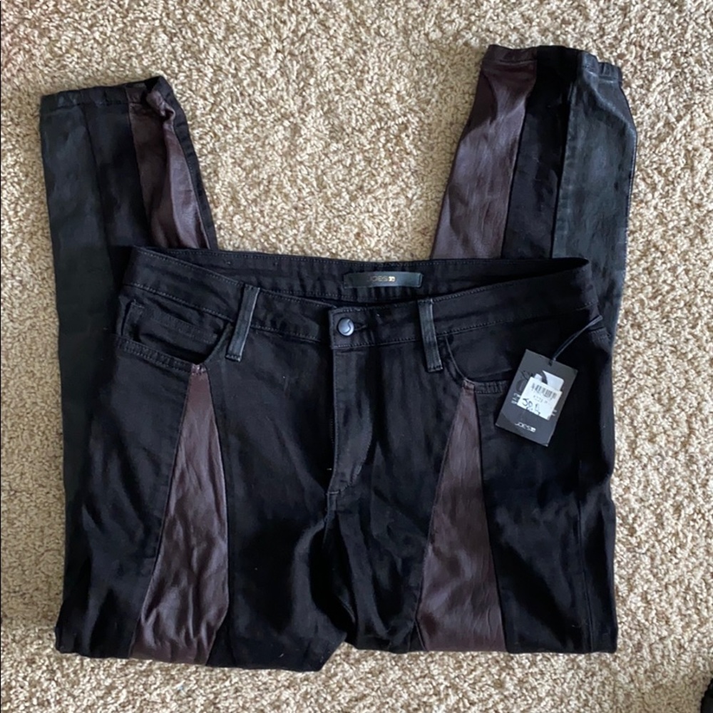 Joe’s jeans drea skinny ankle black with leather